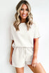 Solid Textured Waffle Knit Drawstring Casual Short Set
