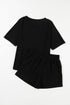 Solid Textured Waffle Knit Drawstring Casual Short Set