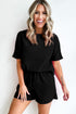 Solid Textured Waffle Knit Drawstring Casual Short Set
