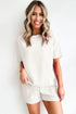 Solid Textured Waffle Knit Drawstring Casual Short Set