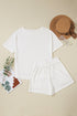Solid Textured Waffle Knit Drawstring Casual Short Set