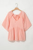 Solid Textured Wide Short Sleeve Babydoll Blouse