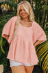 Solid Textured Wide Short Sleeve Babydoll Blouse