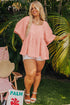 Solid Textured Wide Short Sleeve Babydoll Blouse