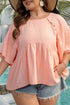 Solid Textured Wide Short Sleeve Babydoll Blouse