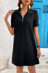 Solid Textured Zip Collar Shift Polo T Shirt Dress
