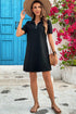 Solid Textured Zip Collar Shift Polo T Shirt Dress