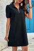 Solid Textured Zip Collar Shift Polo T Shirt Dress