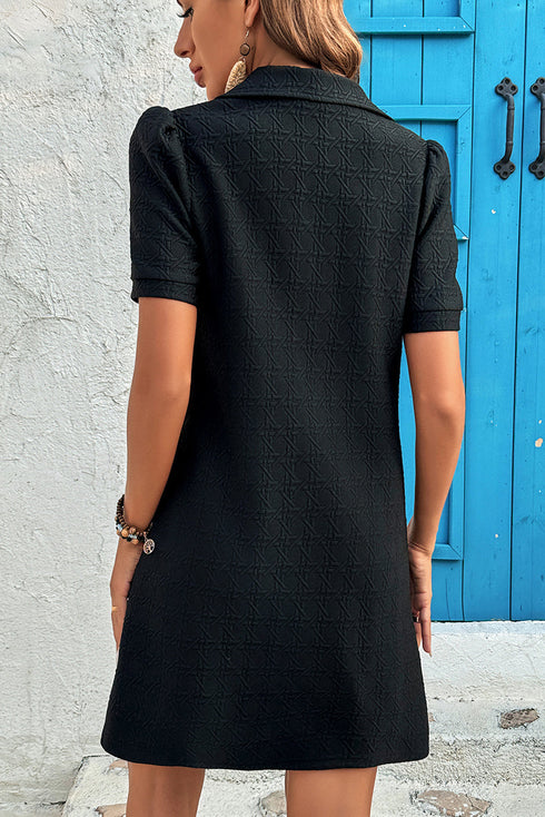 Solid Textured Zip Collar Shift Polo T Shirt Dress