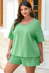 Solid V Neck Pocket Tee And Shorts Loungewear Set