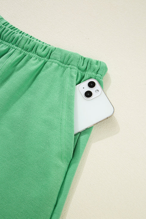 Solid V Neck Pocket Tee And Shorts Loungewear Set