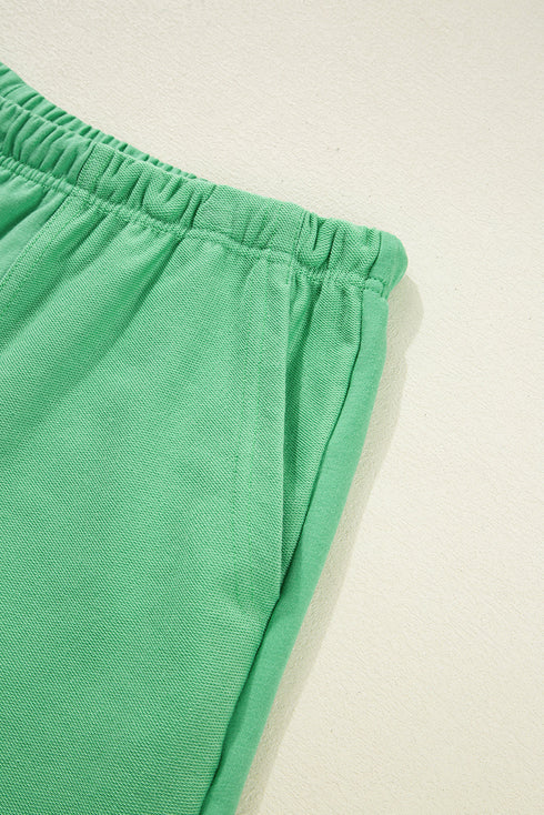 Solid V Neck Pocket Tee And Shorts Loungewear Set