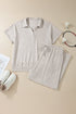 Solid V Neck Polo And Drawstring Pants Loungewear Set