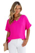 Solid V Neck Short Sleeve Blouse