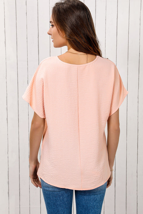 Solid V Neck Short Sleeve Blouse