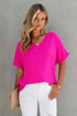 Solid V Neck Short Sleeve Blouse