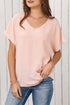 Solid V Neck Short Sleeve Blouse