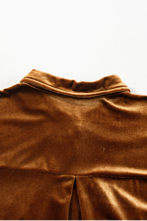 Solid Velvet Chest Pocket Drop Shoulder Shirt
