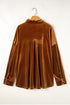 Solid Velvet Chest Pocket Drop Shoulder Shirt