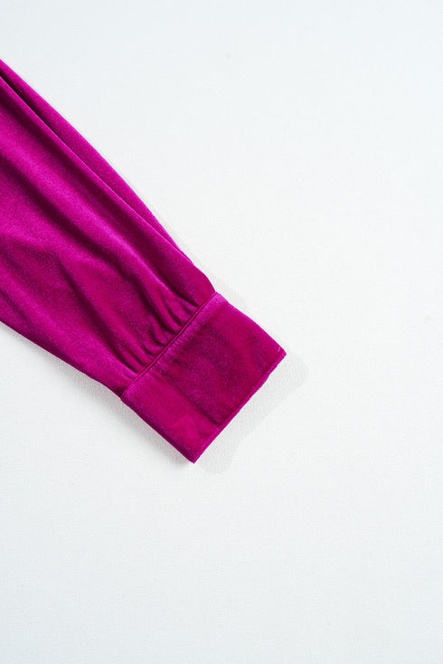 Solid Velvet Chest Pocket Drop Shoulder Shirt