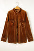 Solid Velvet Chest Pocket Drop Shoulder Shirt