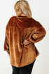 Solid Velvet Chest Pocket Drop Shoulder Shirt