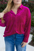 Solid Velvet Chest Pocket Drop Shoulder Shirt