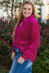 Solid Velvet Chest Pocket Drop Shoulder Shirt