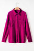 Solid Velvet Chest Pocket Drop Shoulder Shirt