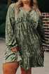 Solid Velvet Puff Sleeve Babydoll Plus Size Mini Dress