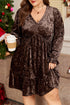 Solid Velvet Puff Sleeve Babydoll Plus Size Mini Dress