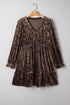 Solid Velvet Puff Sleeve Babydoll Plus Size Mini Dress