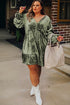 Solid Velvet Puff Sleeve Babydoll Plus Size Mini Dress
