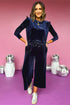 Solid Velvet Ruffled Two Piece Pants Set