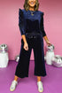 Solid Velvet Ruffled Two Piece Pants Set