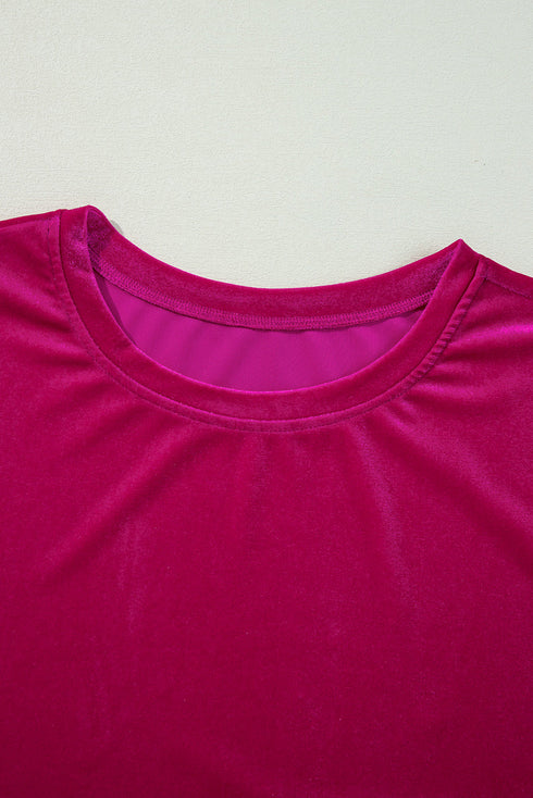 Solid Velvet Ruffled Two Piece Pants Set