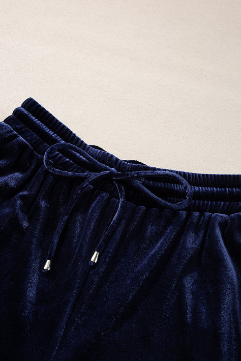 Solid Velvet Ruffled Wide Leg Two Piece Pant Set