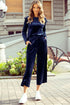 Solid Velvet Ruffled Wide Leg Two Piece Pant Set