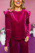 Solid Velvet Ruffled Wide Leg Two Piece Pant Set