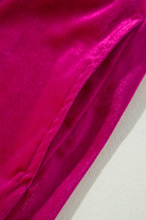 Solid Velvet Ruffled Wide Leg Two Piece Pant Set