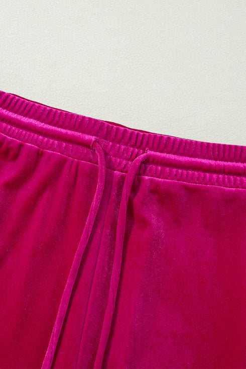 Solid Velvet Ruffled Wide Leg Two Piece Pant Set