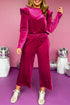 Solid Velvet Ruffled Wide Leg Two Piece Pant Set