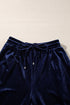 Solid Velvet Ruffled Wide Leg Two Piece Pant Set
