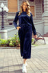 Solid Velvet Ruffled Wide Leg Two Piece Pant Set