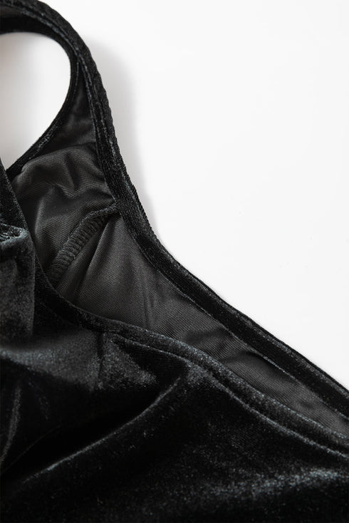 Solid Velvet Square Neck Sleeveless Pocket H-Line Mini Dress