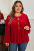 Solid Velvet Tie Front Peplum Silhouette Blouse