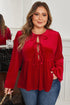 Solid Velvet Tie Front Peplum Silhouette Blouse