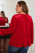 Solid Velvet Tie Front Peplum Silhouette Blouse