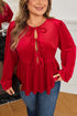Solid Velvet Tie Front Peplum Silhouette Blouse