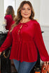 Solid Velvet Tie Front Peplum Silhouette Blouse